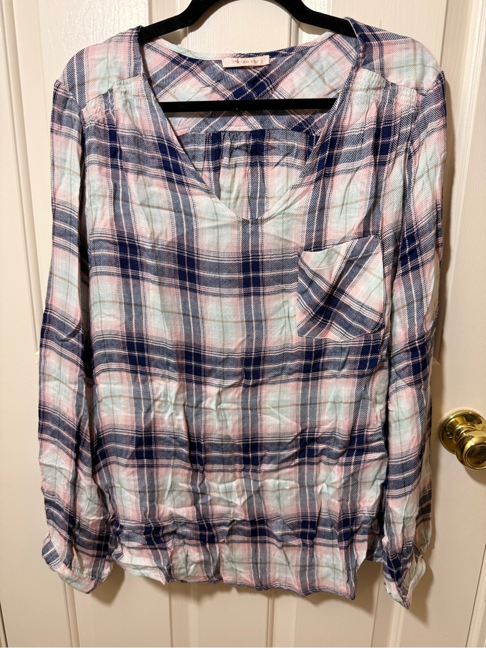 Skies Are Blue Plaid Button-Down Top in Navy & Light Pink